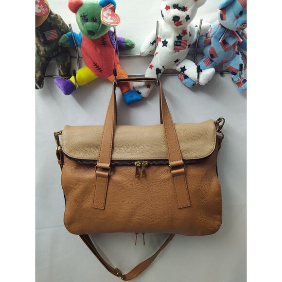 Fossil Brown Pebbled Leathr Zipper Closure Expandable Satchel Shoulder Bag - Picture 6 of 16